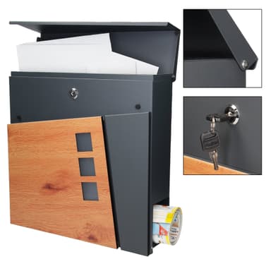 ML-Design postkasse 37x36,5x11 cm antracit/træmønster stål