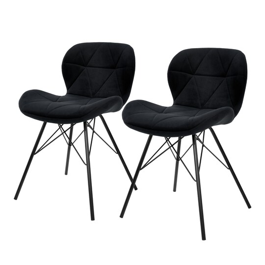 2 stk. spisebordsstole med sort fløjl og metalben
