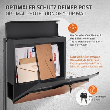 ECD-Germany Postkasse på stativ, 37x37x11 cm, Antracit/Optisk træ