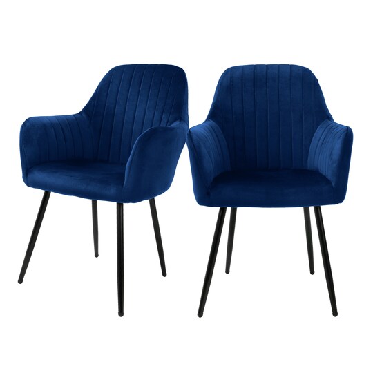 ML-Design sæt med 2 spisebordsstole, blå, fløjlslook