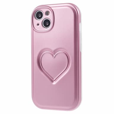 Til iPhone 15 Taske Cover 3D Love Heart TPU Telefon Taske - Pink