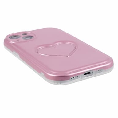 Til iPhone 15 Taske Cover 3D Love Heart TPU Telefon Taske - Pink