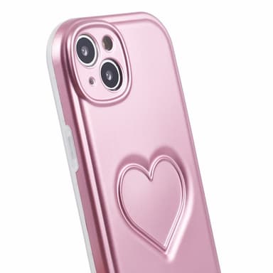 Til iPhone 15 Taske Cover 3D Love Heart TPU Telefon Taske - Pink