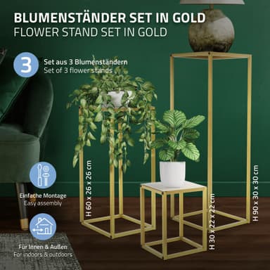 ML-Design Blomsterstativ 6 stk metal i guld, 22x22x30/26x26x60/30x30x90 cm