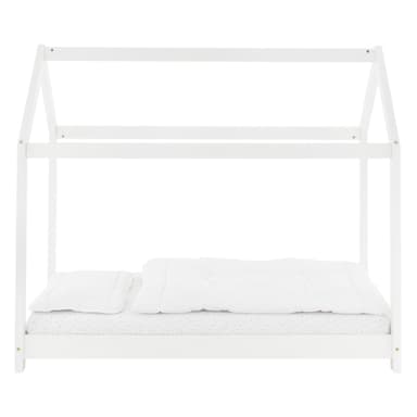 Seng med himmel, gitterramme og madras 70x140 cm hvidt fyrretræ
