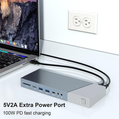 NÖRDIC DisplayLink USB-A & USB-C Dockingstation 1 til 15 til tredobbelte skærme 1xHDMI 4K30Hz 2xHDMI 2K50hz til Mac M1 M2 Thunderbolt 3 & 4