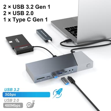 NÖRDIC DisplayLink USB-A & USB-C Dockingstation 1 til 15 til tredobbelte skærme 1xHDMI 4K30Hz 2xHDMI 2K50hz til Mac M1 M2 Thunderbolt 3 & 4