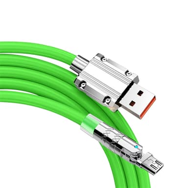 120W flydende silikone 90° rotation hurtigopladningskabel med USB-mikroport 1,2 m Grøn