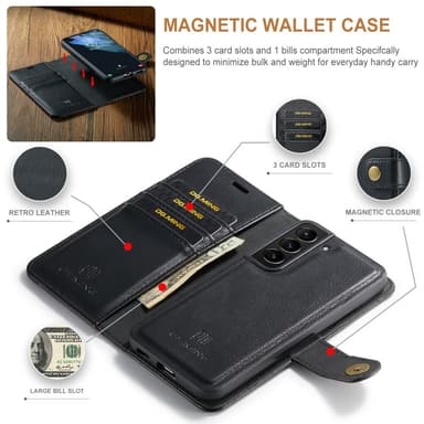 DG MING Samsung S24+ 2-i-1 Magnet Pungetui - Sort