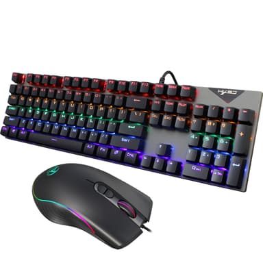 Kablet gaming tastatur mus sæt, RGB baggrundsbelyst, responsiv blå switch