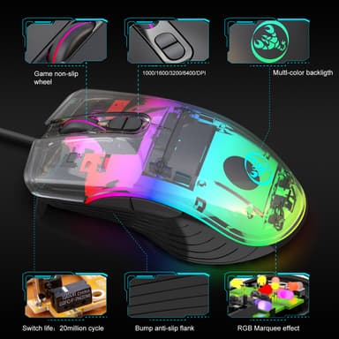 Kablet gaming tastatur mus sæt, RGB baggrundsbelyst, responsiv blå switch