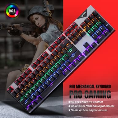 Kablet gaming tastatur mus sæt, RGB baggrundsbelyst, responsiv blå switch