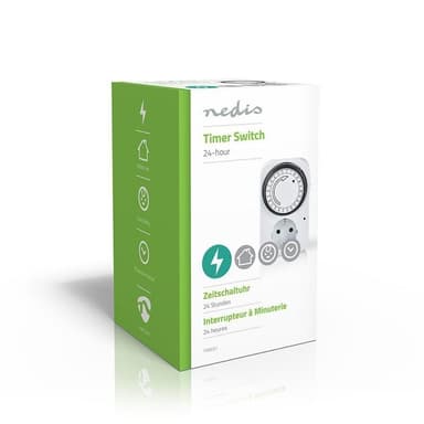 Timer | Analogue | Indendørs | 230 V AC | Strømkabel side B: Stikprop med sidebens jord / Type F (CEE 7/7) | 3500 W | Skiftecyklus: 15 min | IP20