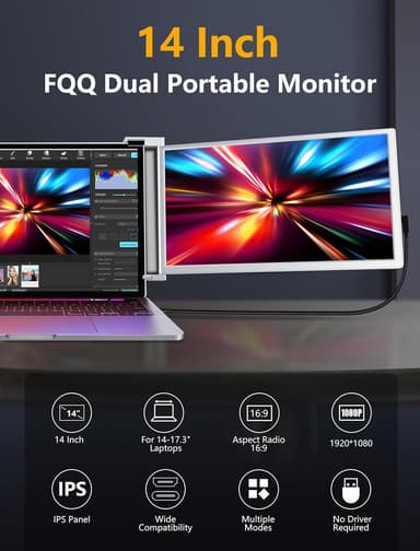 NÖRDIC Bærbar 14"" LCD-skærm til bærbare computere 14-17,3"" FHD 1080P IPS med USB-C og Mini HDMI-port,