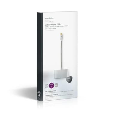 Nedis USB Multi-Port Adapter | USB 3.2 Gen 1 | USB-C™ Han | HDMI ™ -udgang / USB-A Hun / USB-C™ Hun | 5 Gbps | 0.20 m | Runde | Guldplateret | Flettet / Nylon | Sølv | Cover Window Box