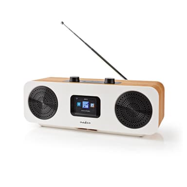 Nedis Internet Radio | Borddesign | Bluetooth® / Wi-Fi | DAB+ / FM / Internet | 2.4 "" | Farveskærm | 34 W | Fjernstyret | App-styret | Vækkeur | Sleep timer | Brun / Hvid