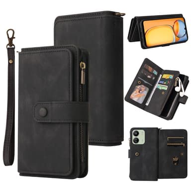 SKALO Xiaomi Redmi 13C 4G Big Wallet 17-RUM Pungetui - Sort
