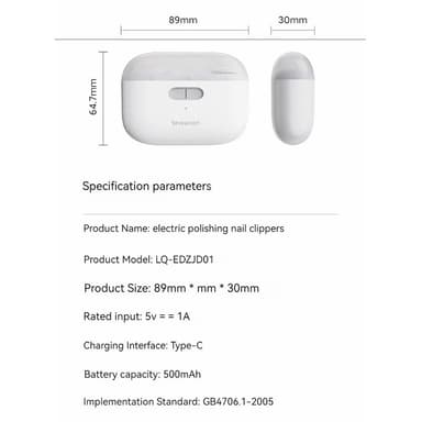 XIAOMI Elektrisk negleklipper 2-hastigheds poleringstrimmer