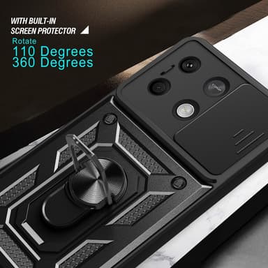 SKALO Xiaomi Redmi Note 13 5G Armor Kortholder Kamera skyder Cover - Sort