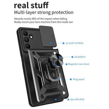SKALO Samsung A15 5G Armor Hybrid Metal Ring Camera Slider - Rød