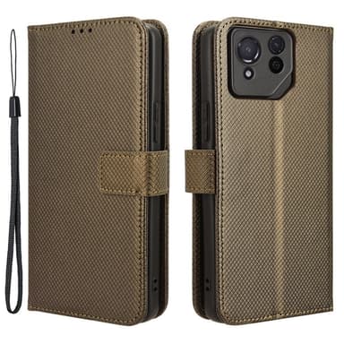 SKALO Asus ROG Phone 8 Pro 5G Premium Mini Rhombus Wallet Flip Cover - Brun