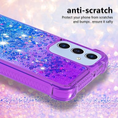 SKALO Samsung A15 5G Kvicksand Glitter Hjerter TPU Cover - Lilla-Blå