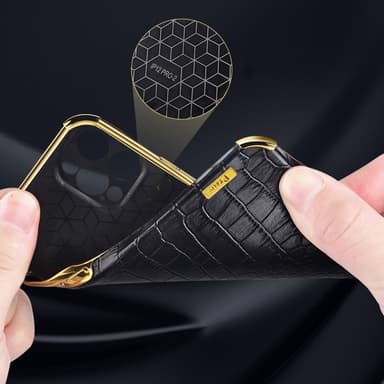 SKALO Samsung A25 5G Crocodile Guldkant Ring Cover - Sort