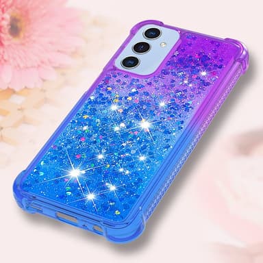 SKALO Samsung A15 5G Kvicksand Glitter Hjerter TPU Cover - Lilla-Blå