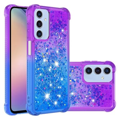 SKALO Samsung A15 5G Kvicksand Glitter Hjerter TPU Cover - Lilla-Blå