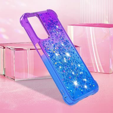 SKALO Samsung A15 5G Kvicksand Glitter Hjerter TPU Cover - Lilla-Blå