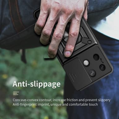 SKALO Xiaomi Redmi Note 13 5G Armor Kortholder Kamera skyder Cover - Sort