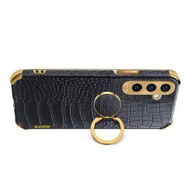 SKALO Samsung A25 5G Crocodile Guldkant Ring Cover - Sort