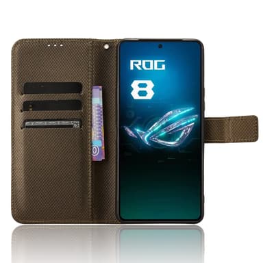 SKALO Asus ROG Phone 8 Pro 5G Premium Mini Rhombus Wallet Flip Cover - Brun