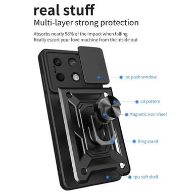 SKALO Xiaomi Redmi Note 13 5G Armor Kortholder Kamera skyder Cover - Sort