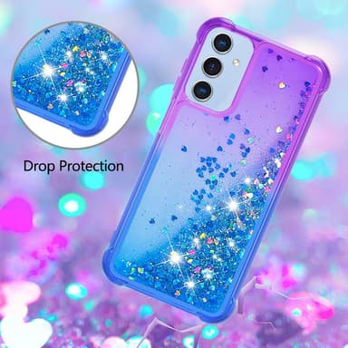 SKALO Samsung A15 5G Kvicksand Glitter Hjerter TPU Cover - Lilla-Blå