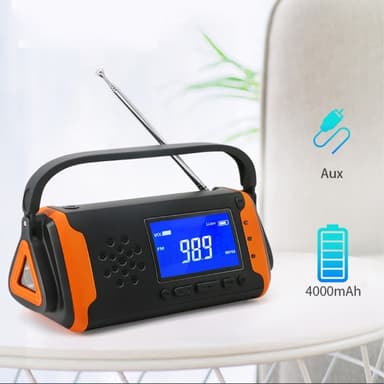 4000mAh nødradio AM/FM/WB Lommelygte PowerBank Solar oplader LCD