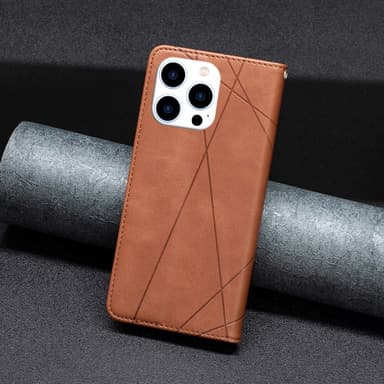 iPhone 15 Pro BINFEN COLOR Præget Flip Cover - Brun