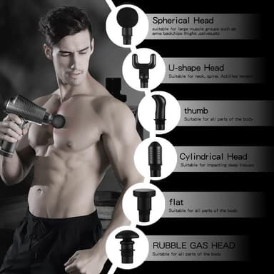 Massagepistol med 20 hastigheder og 6 massagehoveder