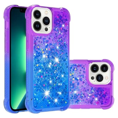 SKALO iPhone 15 Pro Max Kvicksand Glitter Hjerter TPU Cover - Lilla-Blå