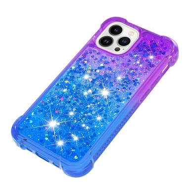 SKALO iPhone 15 Pro Max Kvicksand Glitter Hjerter TPU Cover - Lilla-Blå
