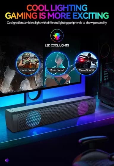 Soundbar med dobbelthøjttalere og LED RGB Sort