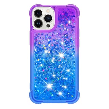 SKALO iPhone 15 Pro Max Kvicksand Glitter Hjerter TPU Cover - Lilla-Blå