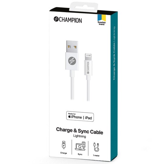 Champion USB-A til Lightning-kabel 3m Hvid