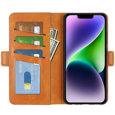 SKALO iPhone 15 Plus Premium Wallet Flip Cover - Lys brun