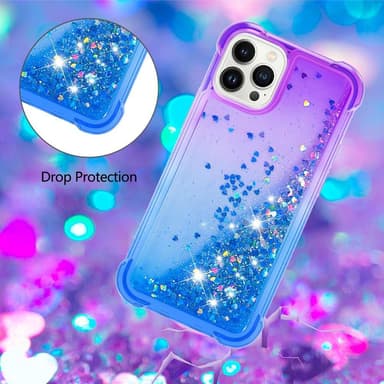 SKALO iPhone 15 Pro Max Kvicksand Glitter Hjerter TPU Cover - Lilla-Blå
