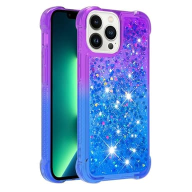 SKALO iPhone 15 Pro Max Kvicksand Glitter Hjerter TPU Cover - Lilla-Blå