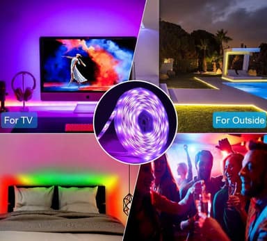 Farveskiftende LED lyssløjfe / lysbånd RGB med fjernbetjening (2 x 5 m)