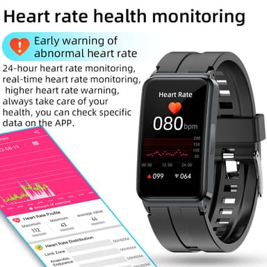 INF Smartwatch med EKG/HRV-puls, blodsukker, sportstilstande Sort