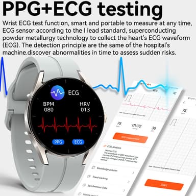 Smartwatch med EKG-hjerteovervågning/Bluetooth-kald/blodsukkermåling Hvid