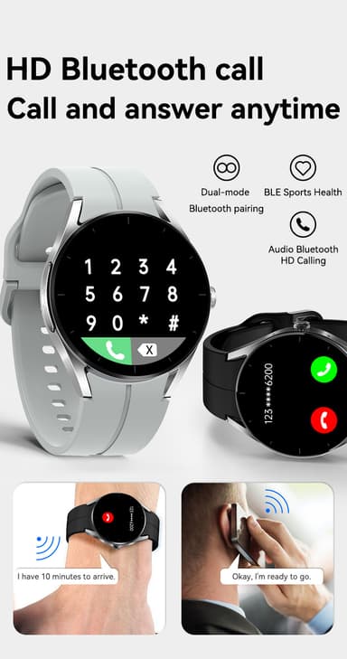 Smartwatch med EKG-hjerteovervågning/Bluetooth-kald/blodsukkermåling Grå
